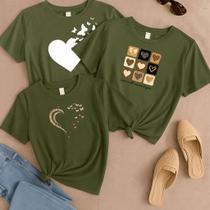 Kit 3 Camisetas Plus Size Feminina P ao G5 Estampada Blusa 100% Algodão Treino 3 Com Corações