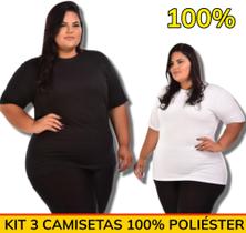 Kit 3 Camisetas Plus Size Feminina Poliéster Malha Academia Treino Premium
