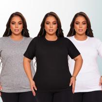 KIT 3 Camisetas Plus Size Feminino G1 Ao G4 Algodão Penteado Premium KIT 3 Camisetas Plus Size Feminino G1 Ao G4 Algodão Penteado Premium