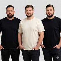 Kit 3 Camisetas Plus Size Masculinas Básicas 100 Algodão Azul, Preto e Off White Tamanhos G1 ao G5 Kit 3 Camisetas Plus Size Masculinas Básicas 100 Algodão Azul, Preto e Off White Tamanhos G1 ao G5