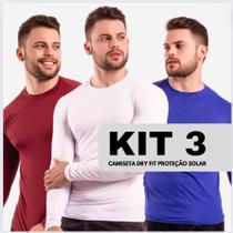 Kit 3 Camisetas Poliamida Tecido Gelado Proteção Solar UV 50 Camisa Térmica Segunda Pele Dry Fit Gelada Masculina P M G