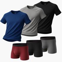 Kit 3 camisetas raglan dry fit 3 cuecas box boxer masculino forro algodão Kit 3 camisetas raglan dry fit 3 cuecas box boxer masculino forro algodão
