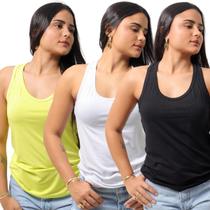 Kit 3 Camisetas Regata Feminina tecido Viscolycra TechMalhas