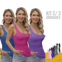 KIT 3 Camisetas REGATAS BABY LOOK ALGODÃO Tshirt Blusinha Feminina Academia Corrida Yoga 638