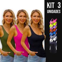 Kit 3 Camisetas REGATAS BABY LOOK ALGODÃO Tshirt Blusinha Feminina Academia Corrida Yoga 638