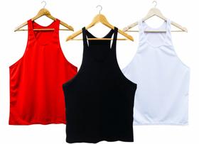 Kit 3 Camisetas Regatas Cavada Masculina Poliéster Esportivo Kit 3 Camisetas Regatas Cavada Masculina Poliéster Esportivo