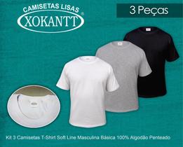 Kit 3 Camisetas T-Shirt Soft Line Masculina Básica 100% Algodão Penteado Kit 3 Camisetas T-Shirt Soft Line Masculina Básica 100% Algodão Penteado
