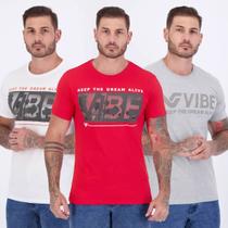 Kit 3 Camisetas Vibe Branca Vermelha e Cinza