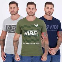 Kit 3 Camisetas Vibe Cinza Azul e Verde