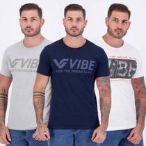 Kit 3 Camisetas Vibe Cinza Branca e Marinho