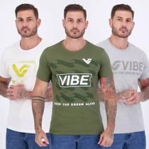 Kit 3 Camisetas Vibe Cinza Branca e Verde