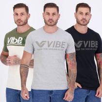 Kit 3 Camisetas Vibe Cinza Preta e Verde