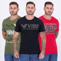 Kit 3 Camisetas Vibe Vermelha Verde e Preta