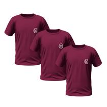 Kit 3 Camisetas Vinho Masculinas Manga Curta Bordada Premium