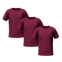 Kit 3 Camisetas Vinho Masculinas Manga Curta Lisa Premium