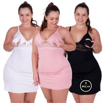 Kit 3 Camisola Amamentação Maternidade Pós Parto Renda - c10 KIT3 AMAMENTAÇÃO BRANCO ROSÊ PRETO