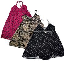 Kit 3 Camisola Curta Slip Estampada Alça Fina Regata Datha