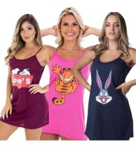 Kit 3 Camisola De Malha Pv Alcinha Confortável Com Estampa