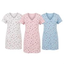 Kit 3 Camisola Estampada Algodao Gola V Manga Curta Bolsos - Kit 3 Camisola Estampada Algodao Gola V Manga Curta Bolsos -
