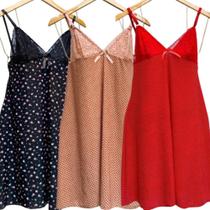 Kit 3 Camisola Feminina Plus Size Estampada Para Dormir Com Renda Íntimo Em Liganete Sortidas