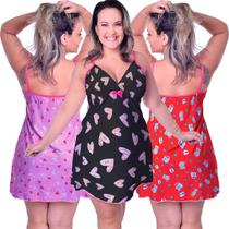 kit 3 Camisola Plus size feminina estampada em liganete malha fria sem bojo Tamanho G1 ao G5 Ashiaki