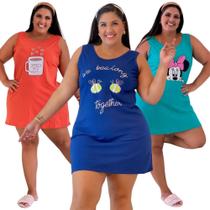 Kit 3 Camisola plus size lisa roupa de dormir sensual - TRENDY FASHION