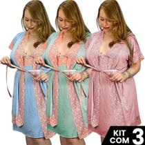 Kit 3 Camisola Sexy Plus e 3 Robes Plus Size Sedutora Tamanho Grande Confortável