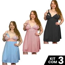 Kit 3 Camisolas Amamentação Plus Size Pós Parto Maternidade Tamanho Grande Confortável