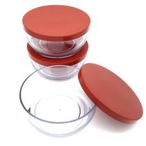 Kit 3 Candy Bowl - Tigela de Sobremesa em Acrílico com tampa Vermelha 12x5cm - 400ml - Fabrica De U