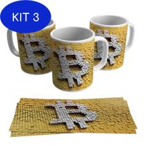 Kit 3 Caneca Moeda Virtual Bitcoin Criptomoeda Símbolo 325ml - Live