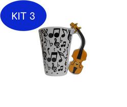 Kit 3 Caneca Musical Porcelana Com Alça De Violino - Decore Casa