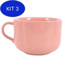 Kit 3 Caneca Xícara Jumbo 450Ml Para Sopa Caldo Cereal Cor Rosa