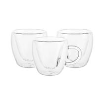 Kit 3 Caneca Xícara Vidro Parede Dupla Cappuccino Café 180ml