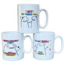 Kit 3 canecas 300ml - Porcelana - Decoração Flork - Para AMIGAS
