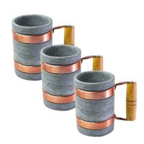 Kit 3 Canecas Chopp Alça de Cobre Pedra Sabão 350 ml