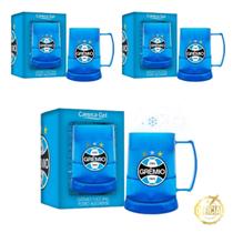 Kit 3 Canecas Copo Gel 300ml Térmica Chopp Cerveja Time Clube Escudo Grêmio Azul Oficial Selo