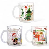 Kit 3 Canecas de Natal Vidro 330ml Estampada Natal Mágico Kit 3 Canecas de Natal Vidro 330ml Estampada Natal Mágico