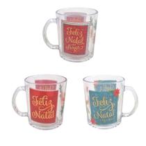 Kit 3 Canecas de Natal Vidro 330ml Estampada Natal Mágico