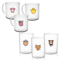 Kit 3 Canecas E 3 Copos Animais Para Dia Das Crianças Kit 3 Canecas E 3 Copos Animais Para Dia Das Crianças