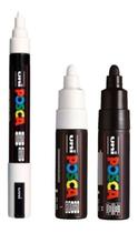 Kit 3 Caneta Posca PC5M Branca e PC7M Preta e Branca Uni