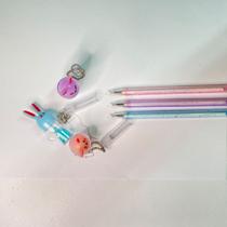 Kit 3 canetas chaveiro copinho de coelhinho com glitter criativa fofa