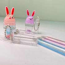 Kit 3 canetas chaveiro copinho de coelhinho com glitter material escolar fofo