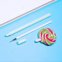 Kit 3 canetas em gel formato de pirulito colors papelaria fofa criativa