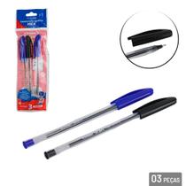 Kit 3 canetas esferográfica azul e preto hexagonal otima qualidade - Filo modas