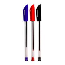Kit 3 canetas esferográficas simple jocar office preto, vermelho e azul