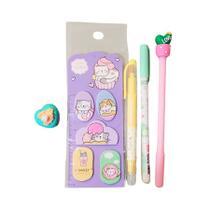 Kit 3 Canetas Fofas Papelaria Criativa + Acessório