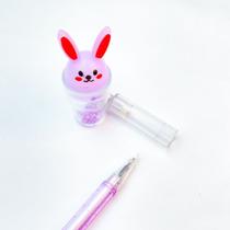 Kit 3 canetas formato copinho coelho com brilho papelaria fofa casual