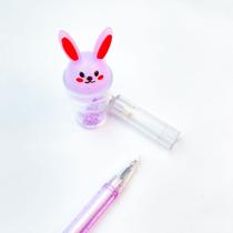 Kit 3 canetas formato copinho coelho com brilho papelaria fofa