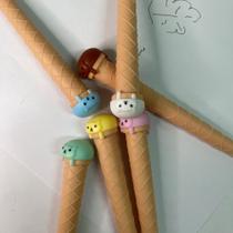 Kit 3 canetas formato de casquinha de sorvete fofas papelaria