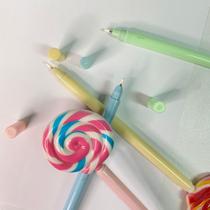Kit 3 canetas formato de pirulito fofas coloridas para escola/escritório